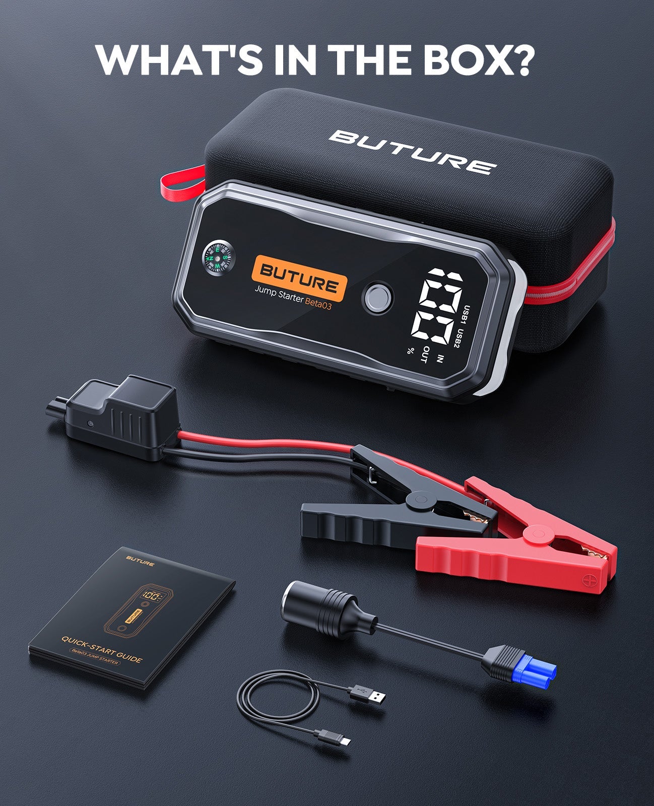 Battery Jump Start 5000A w/Compass/400 Lumen Light
