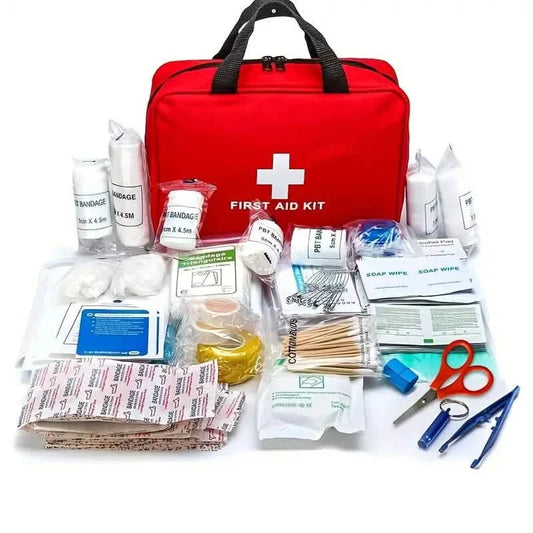 AlphaLife247 Basic 12-piece Red IFAK with essential first aid tools and medical supplies.