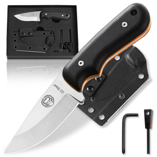 AlphaLife247 Redline full-tang D2 steel survival knife with Kydex sheath and integrated ferro rod, designed for everyday carry, bushcraft, and camping.