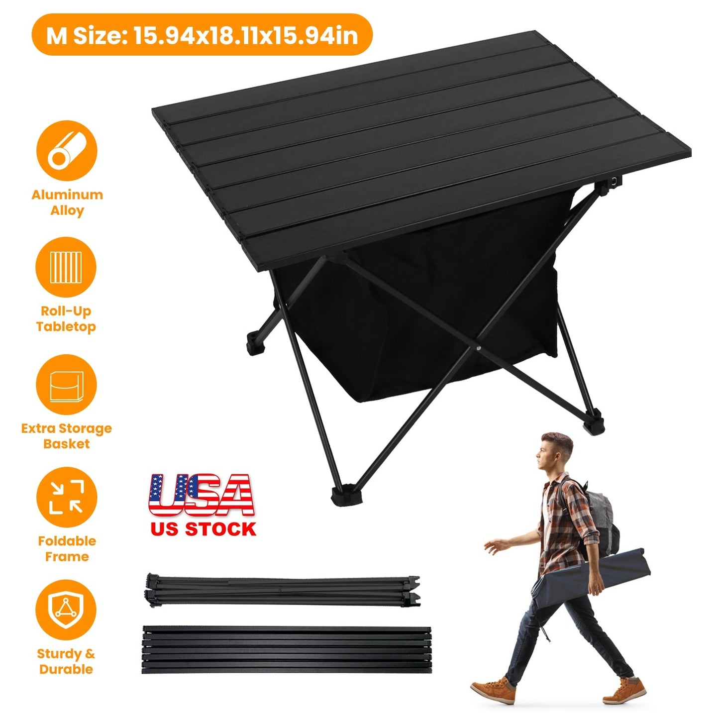 Table Foldable Aluminum w/Storage Basket & Carry Bag