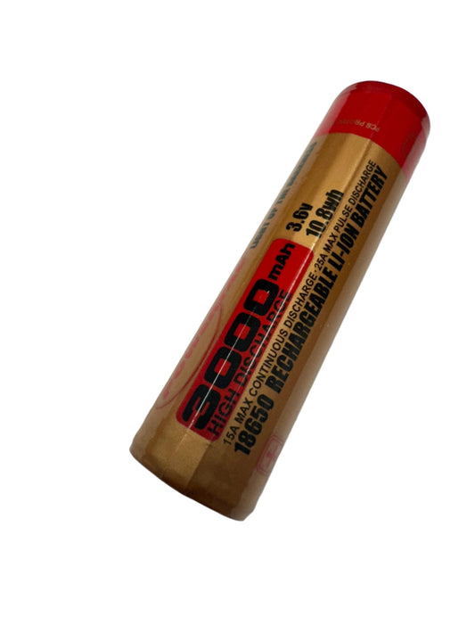 An AlphaLife247 Powertac 3000mAh high-capacity 18650 rechargeable lithium-ion battery with PCB protection, designed for reliable use in tactical flashlights, EDC gear, and high-demand portable electronics.