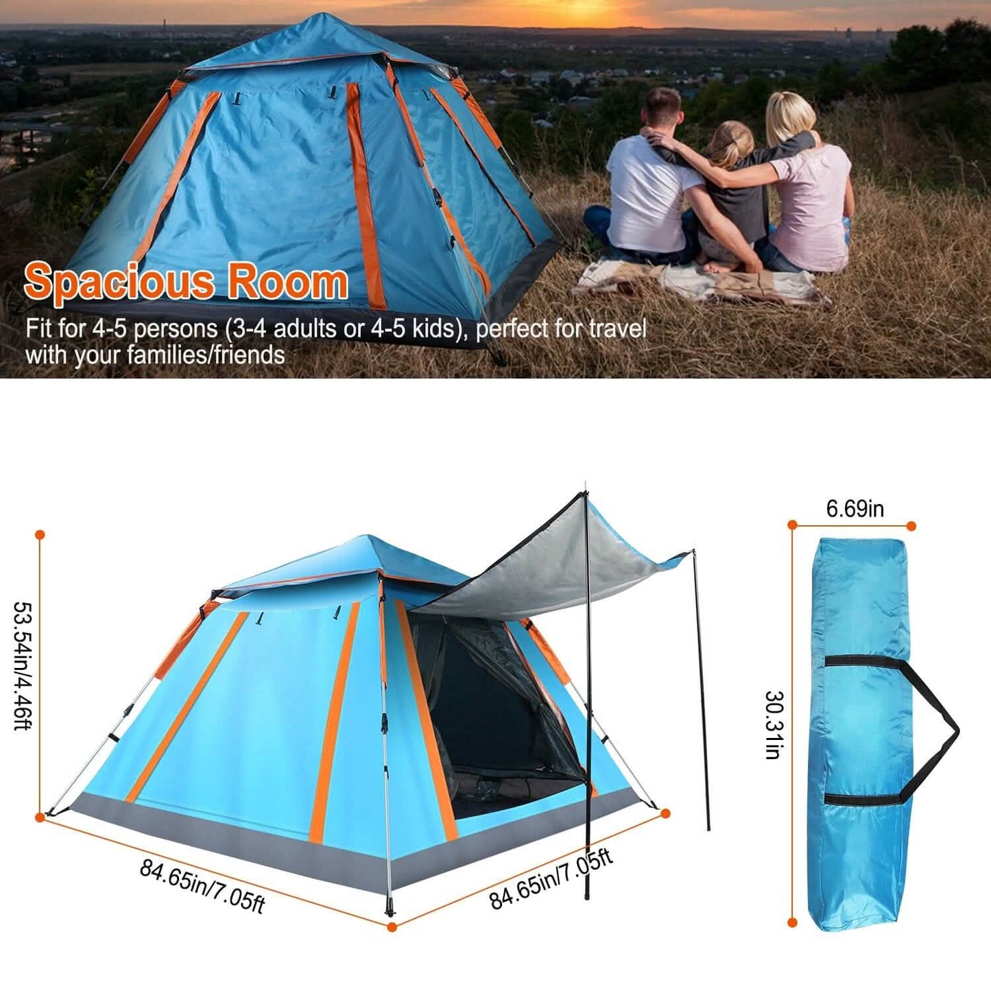 Tent Camping Foldable Waterproof 4-5 PAX