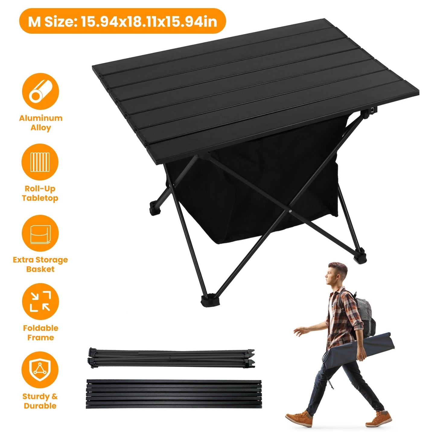 Table Foldable Aluminum w/Storage Basket & Carry Bag