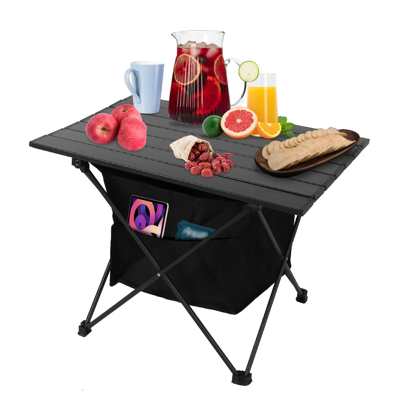 Table Foldable Aluminum w/Storage Basket & Carry Bag