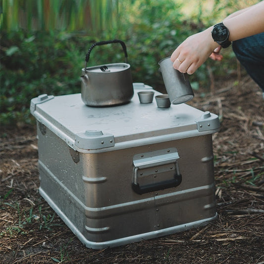 AlphaLife247 Aluminum Alloy Survival Storage Box, heavy-duty tactical container for camping gear and field equipment.