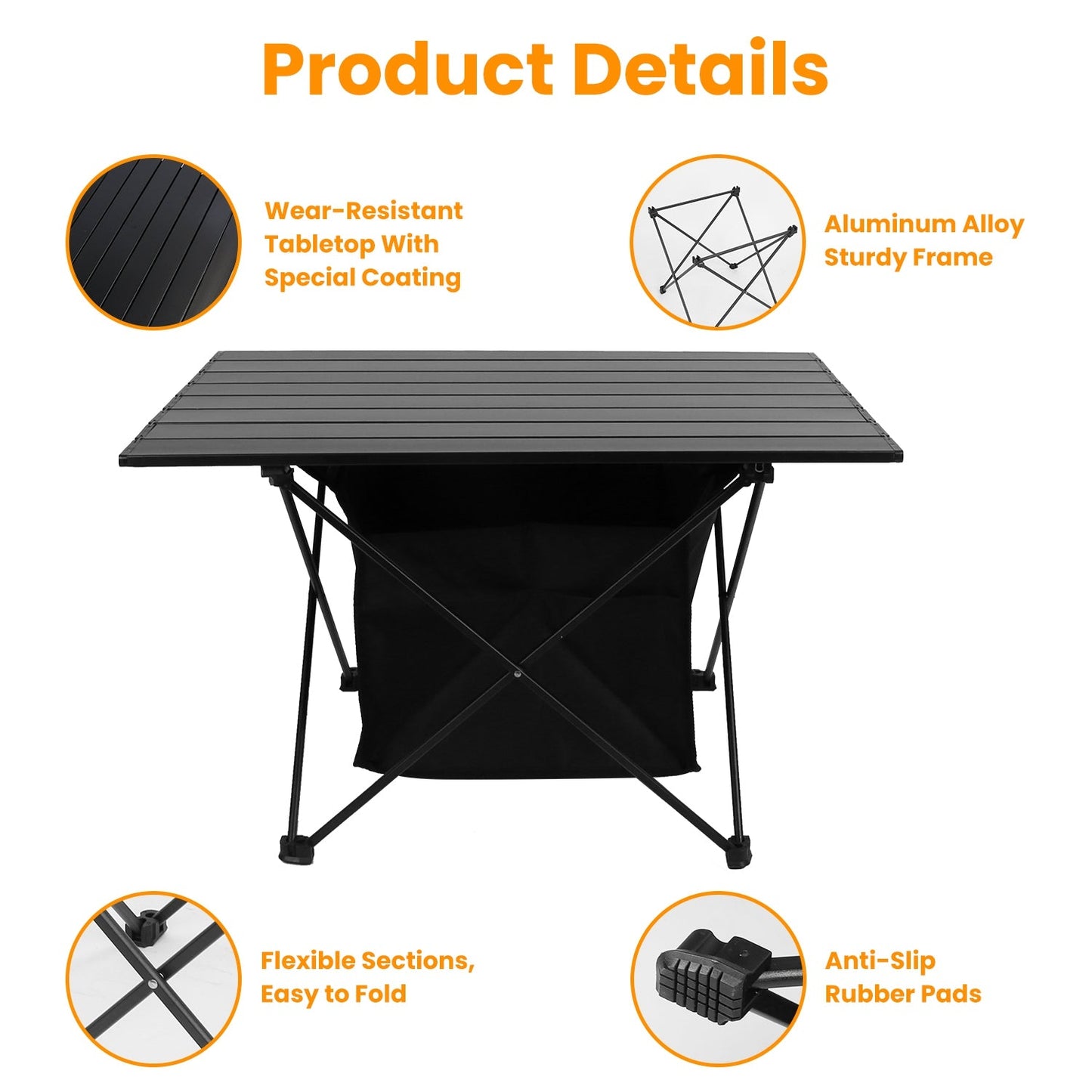 Table Foldable Aluminum w/Storage Basket & Carry Bag