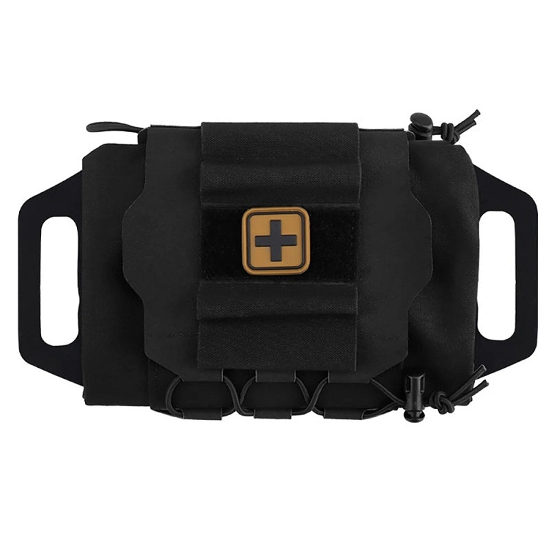AlphaLife247 Tactical MOLLE Medical Pouch with secure Med Roll system and integrated cross emblem patch holder.