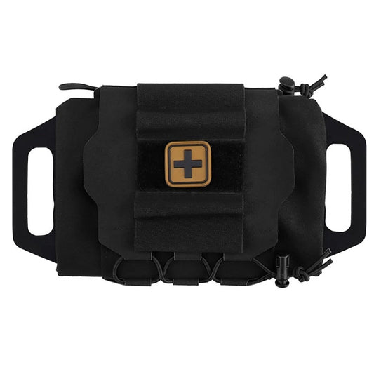 AlphaLife247 Tactical MOLLE Medical Pouch with secure Med Roll system and integrated cross emblem patch holder.