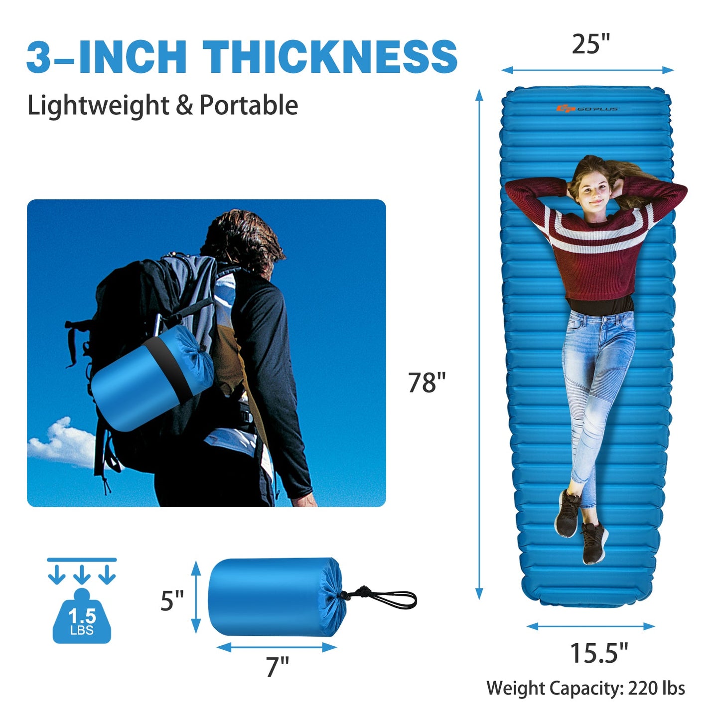 Pad Sleeping Inflatable Waterproof 3"