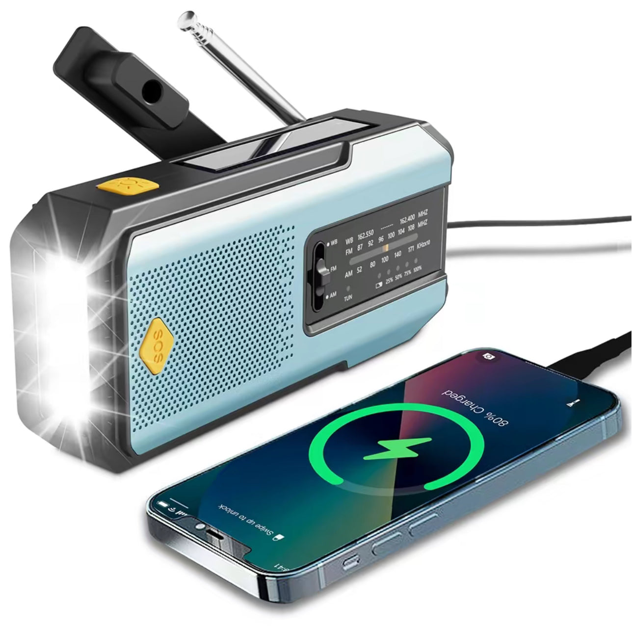 AlphaLife247 StormSiren Radio and multi-power communication and power hub, designed for efficient, off-grid energy independence and long-term power maintenance in your essential field and emergency gear.