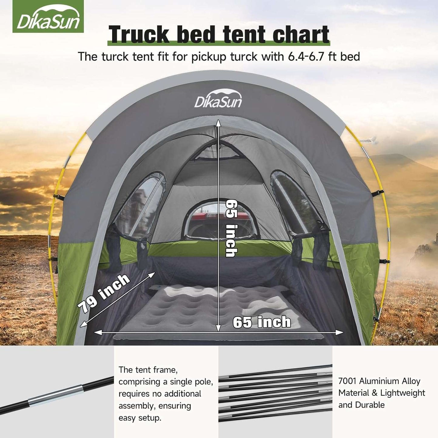 Tent Truck Bed 2-3 Pax 5.5-6.7ft w/Awning