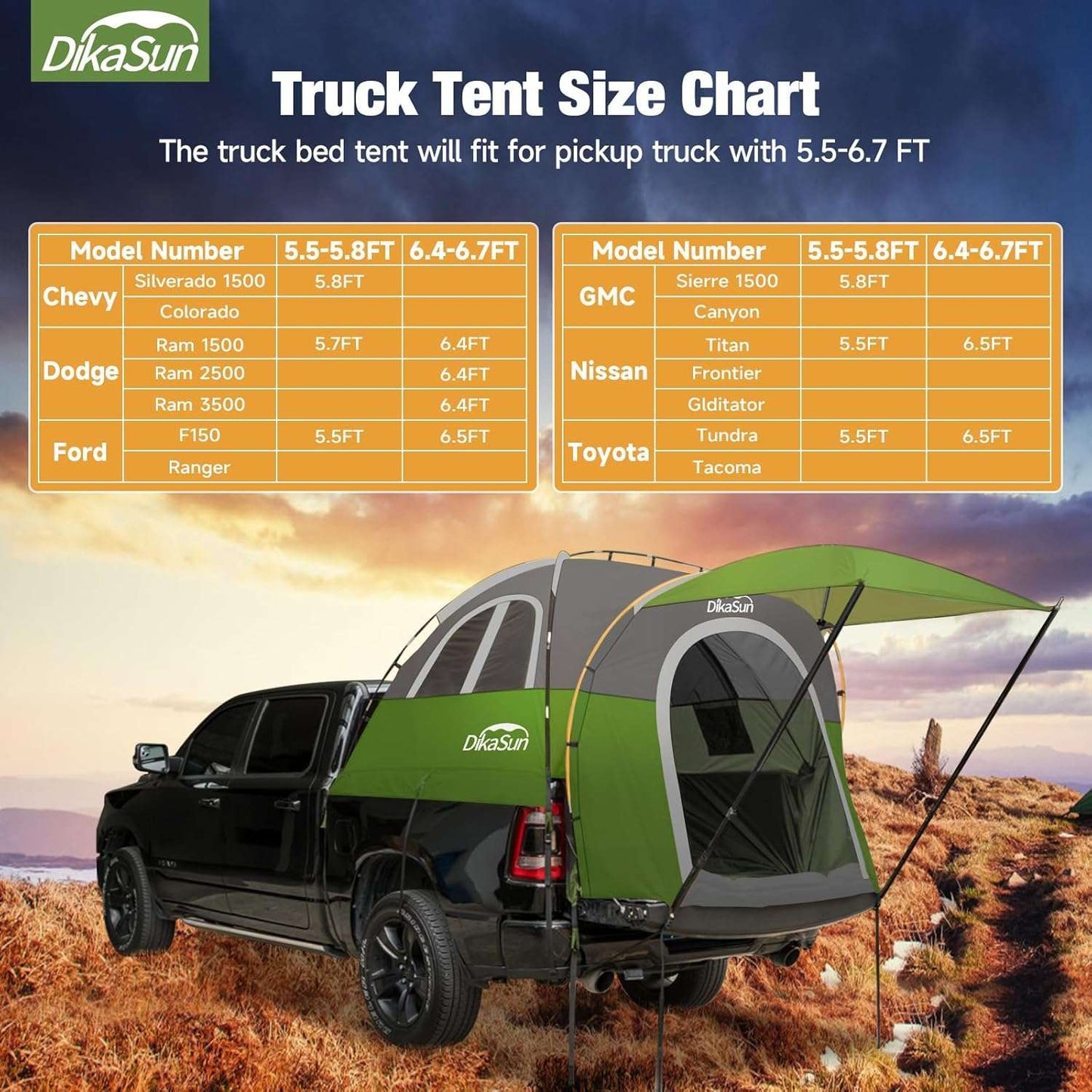 Tent Truck Bed 2-3 Pax 5.5-6.7ft w/Awning