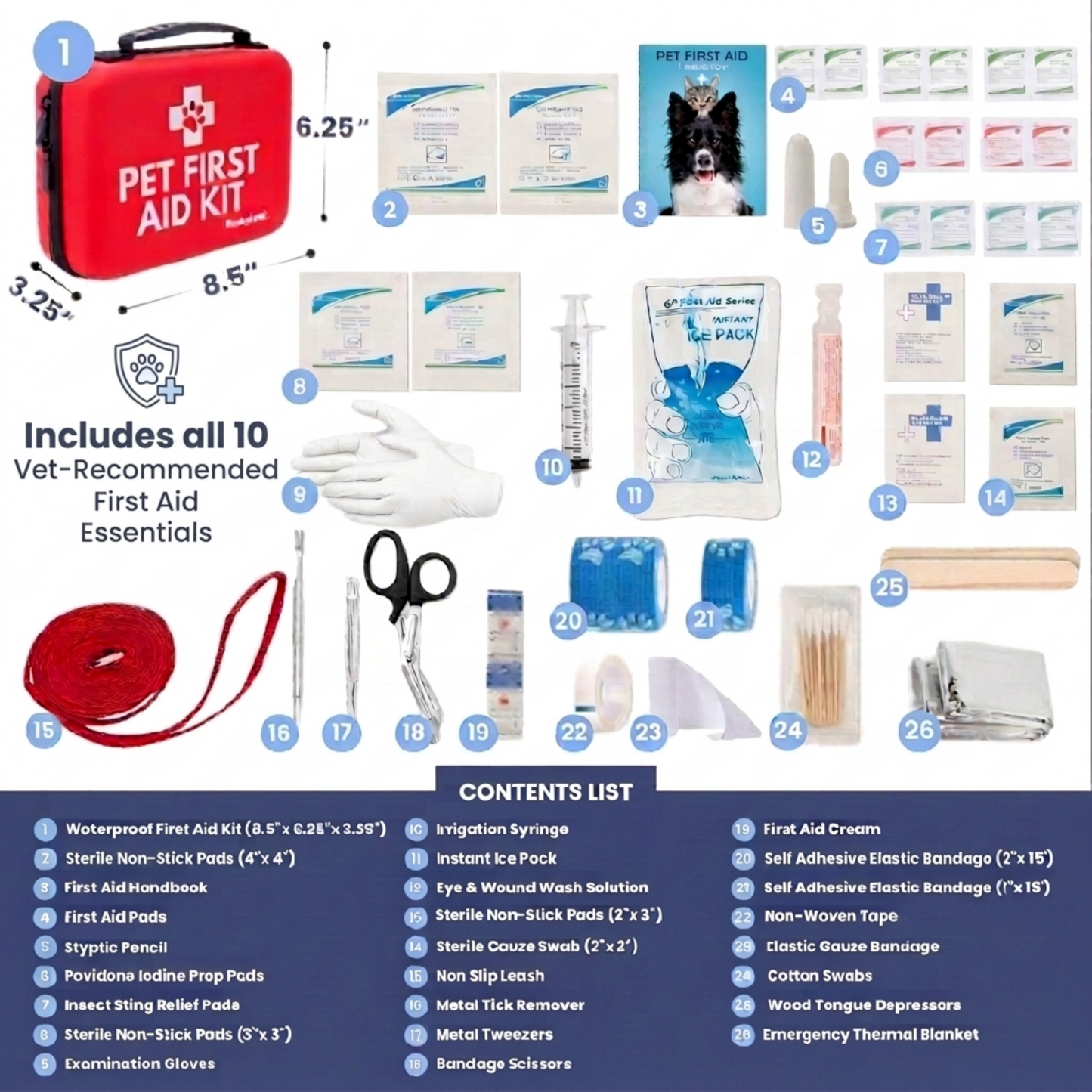 Kit First Aid Pet Dog & Cat w/Vet-Approved Essentials