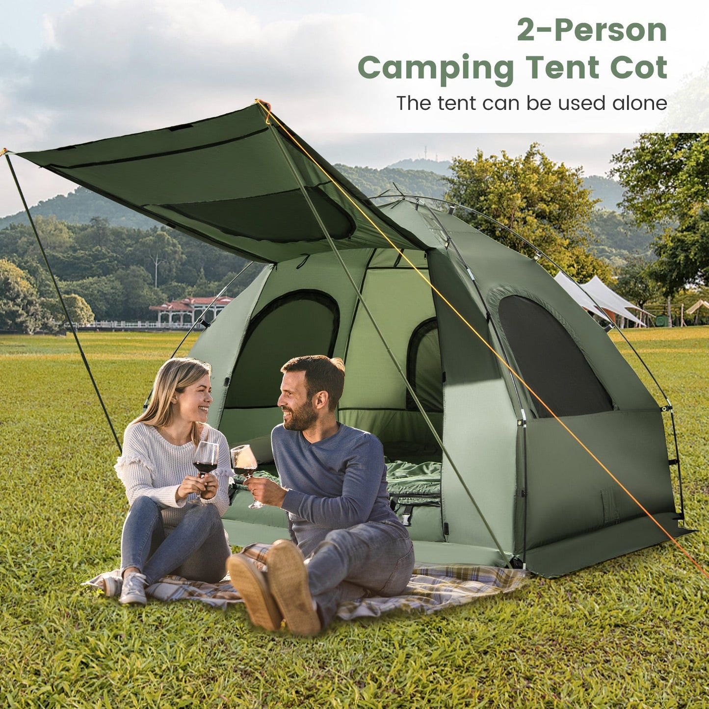 Tent Cot 2Pax Foldable w/Mattress/Sleeping Bag 5-in-1