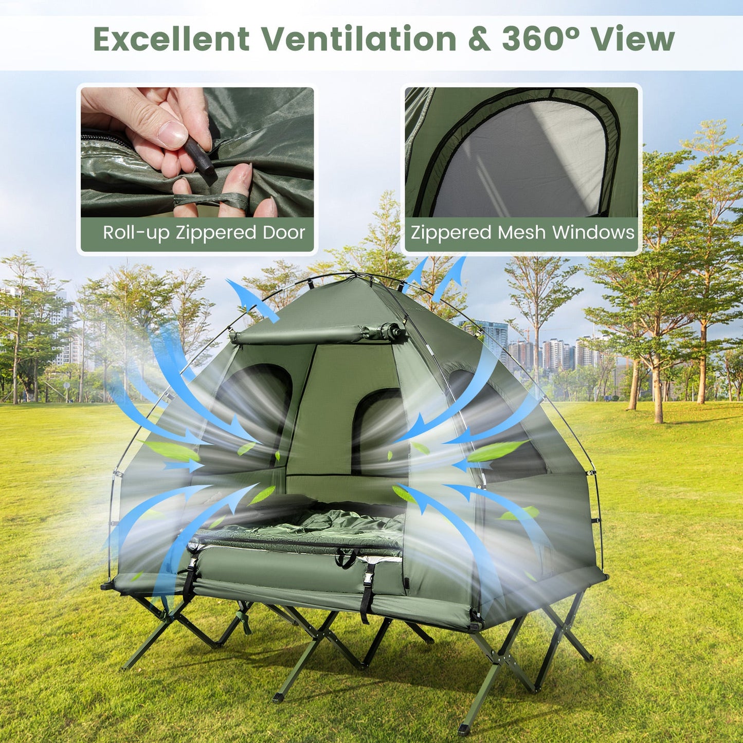 Tent Cot 2Pax Foldable w/Mattress/Sleeping Bag 5-in-1