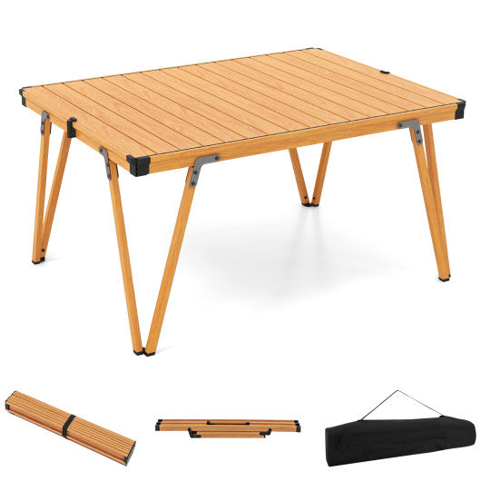 AlphaLife247 Folding Waterproof Picnic Table, durable aluminum camp table with triangular support frame, storage bag, and high load capacity for outdoor dining and utility.