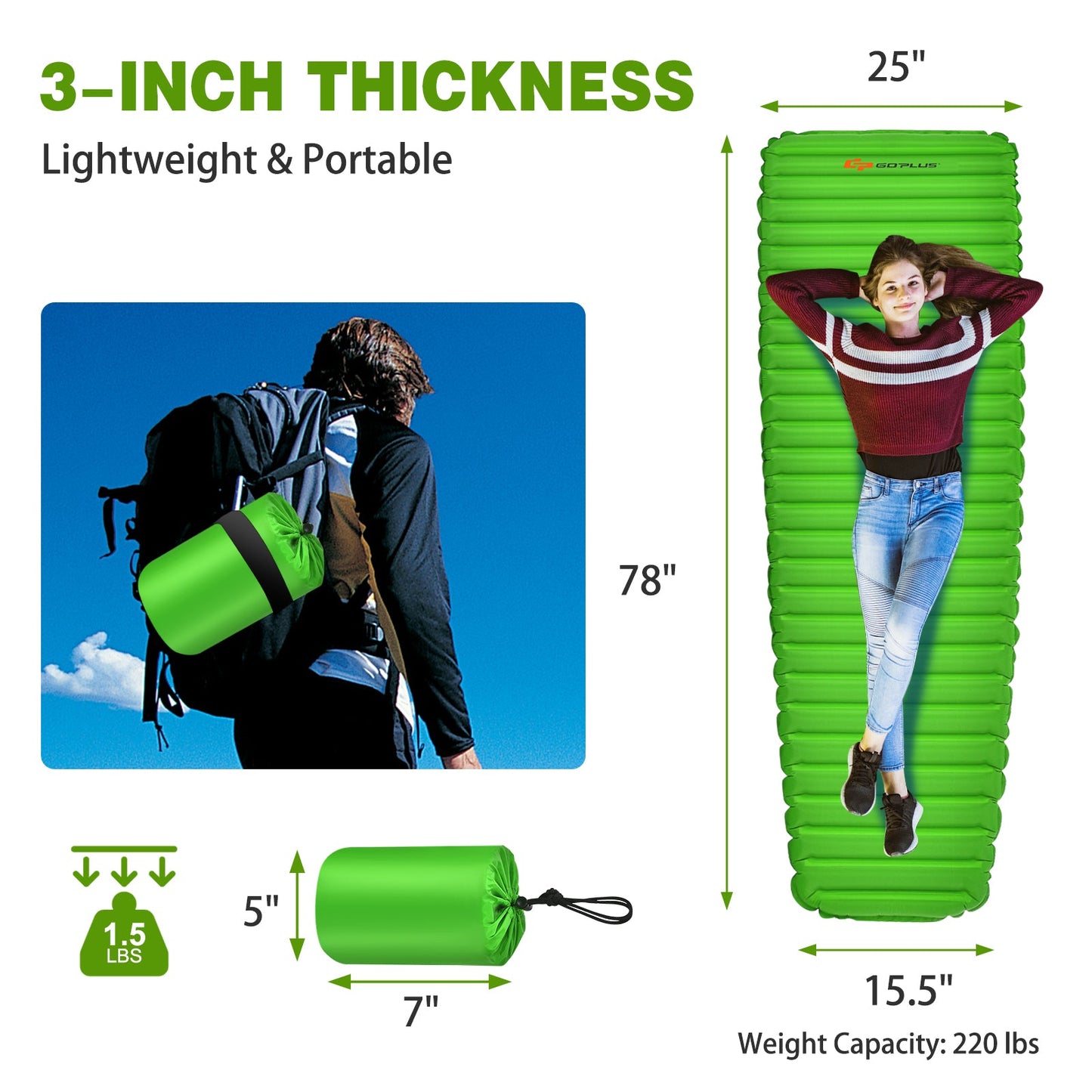 Pad Sleeping Inflatable Waterproof 3"