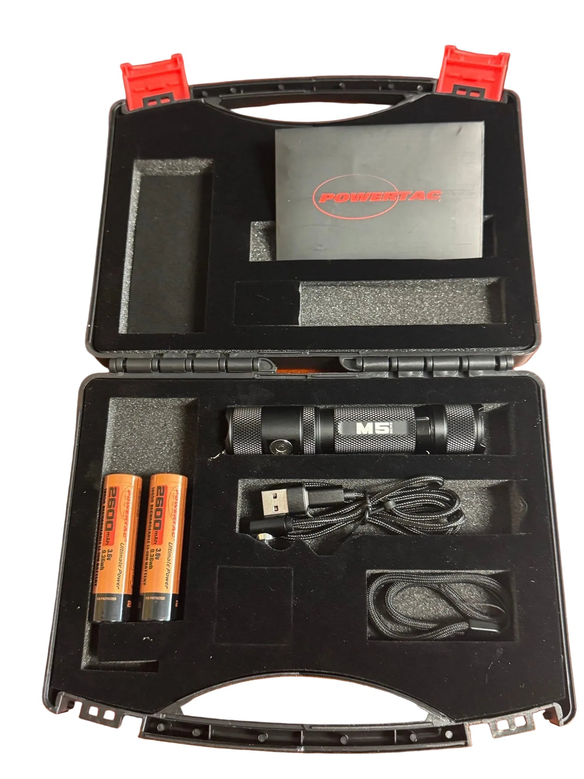 The AlphaLife247 M5 Gen3 Power Bundle is a 2,030-lumen EDC flashlight power bundle, showcasing spare 18650 batteries, USB Type-C charging cable, and complete kit organized in a rugged hard shell carrying case, designed for reliable use in emergency preparedness, everyday carry, and tactical operations.