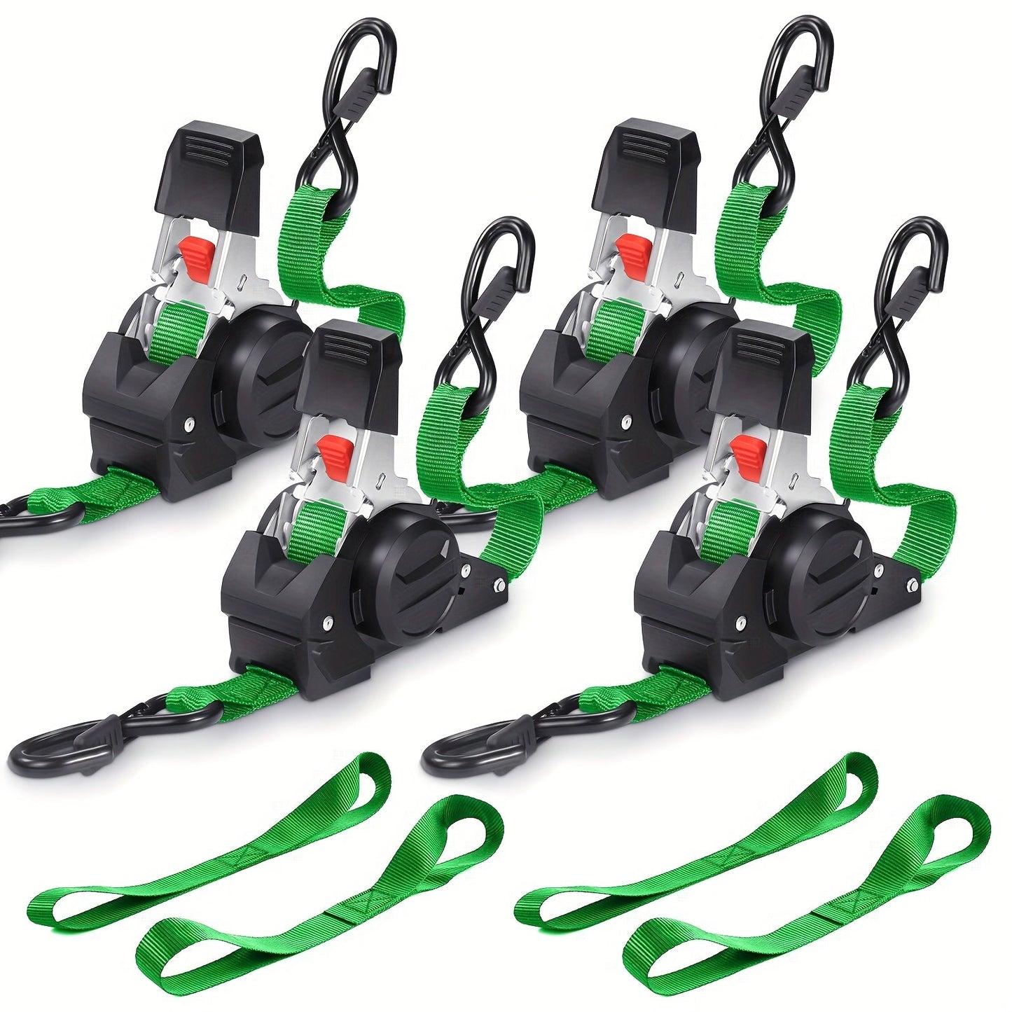 Straps Cargo Ratchet Tie Down Retractable 10' 4pc