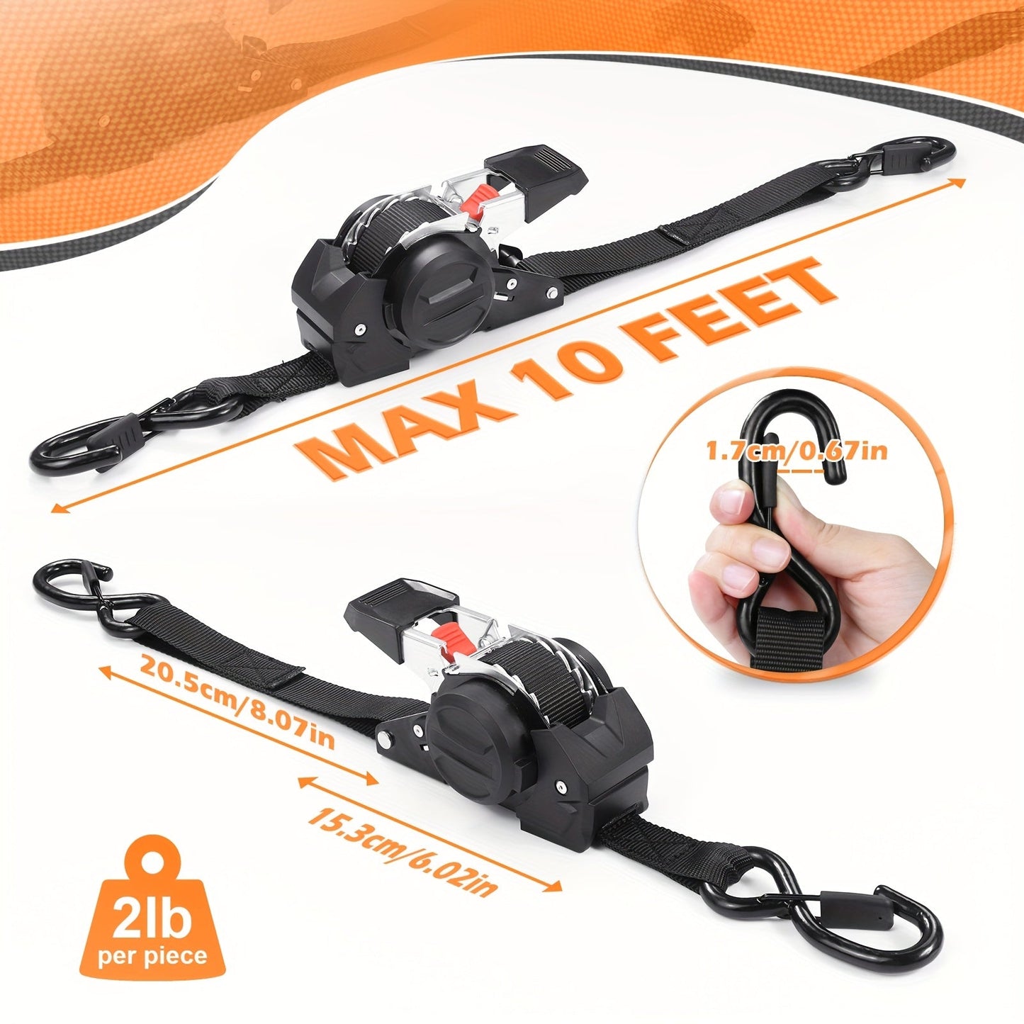 Straps Cargo Ratchet Tie Down Retractable 10' 4pc