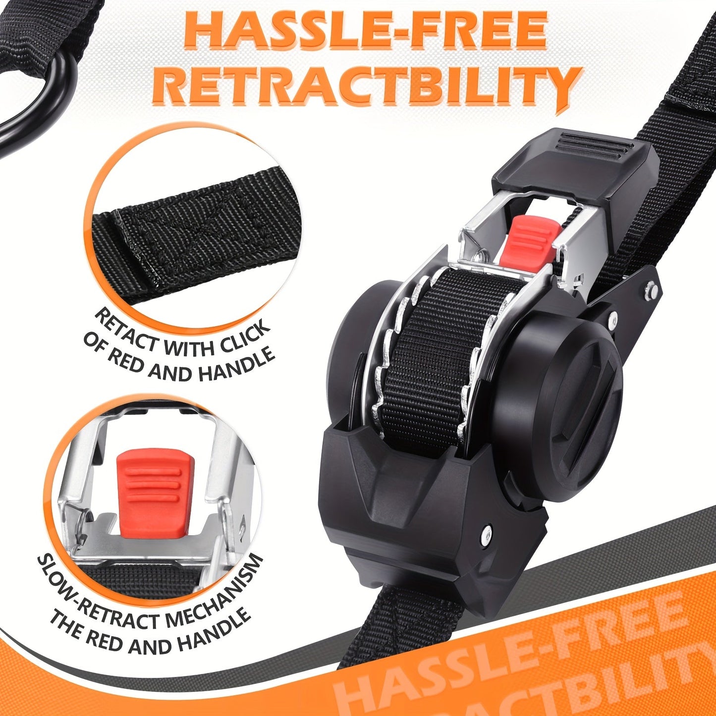 Straps Cargo Ratchet Tie Down Retractable 10' 4pc