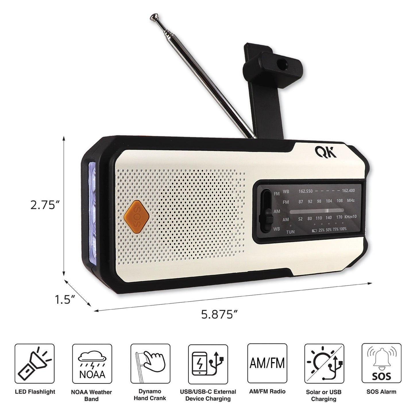 Radio Emergency QK FM/AM/NOAA/SOS/Strobe/Torch