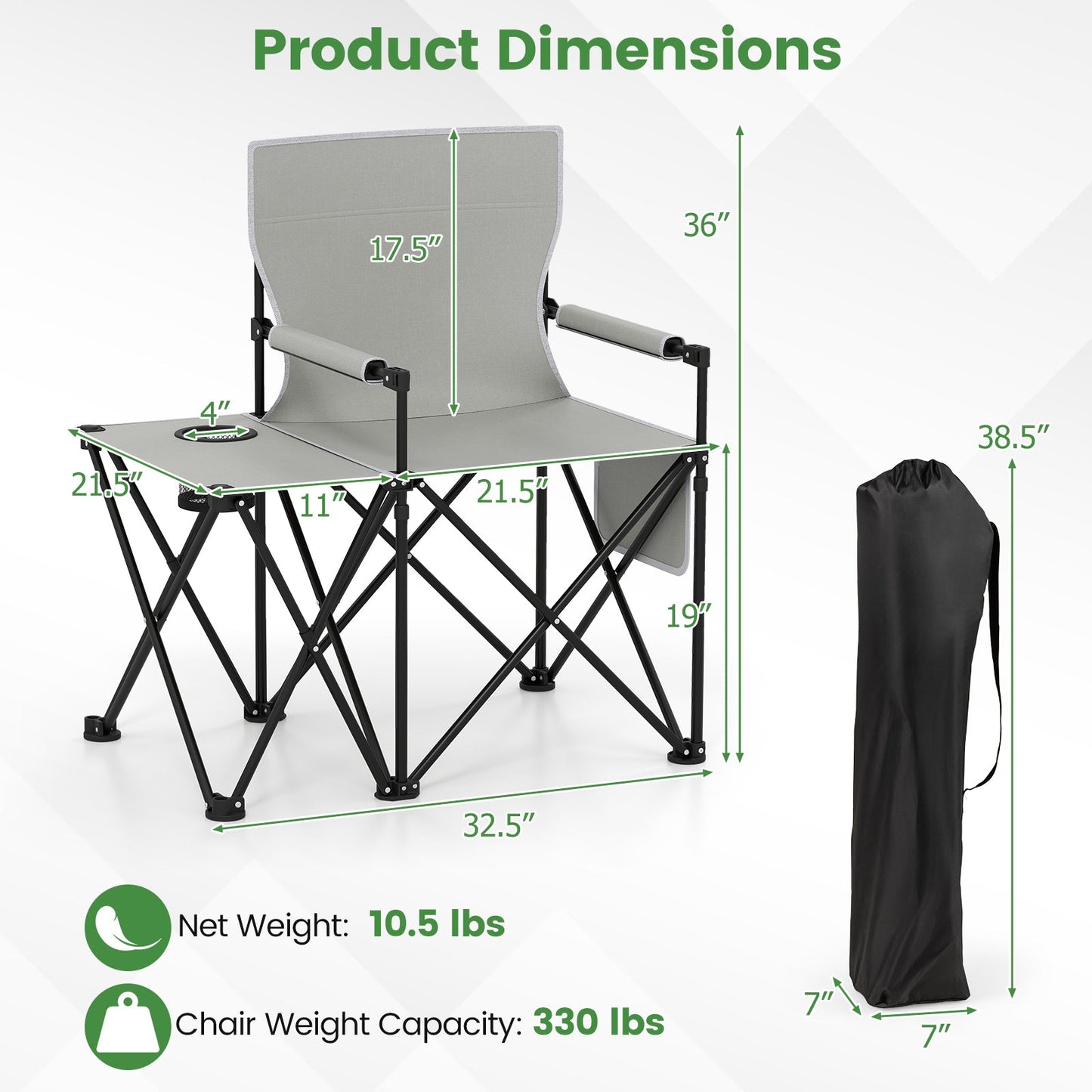 Chair Oversized w/Side Table & Storage Pockets