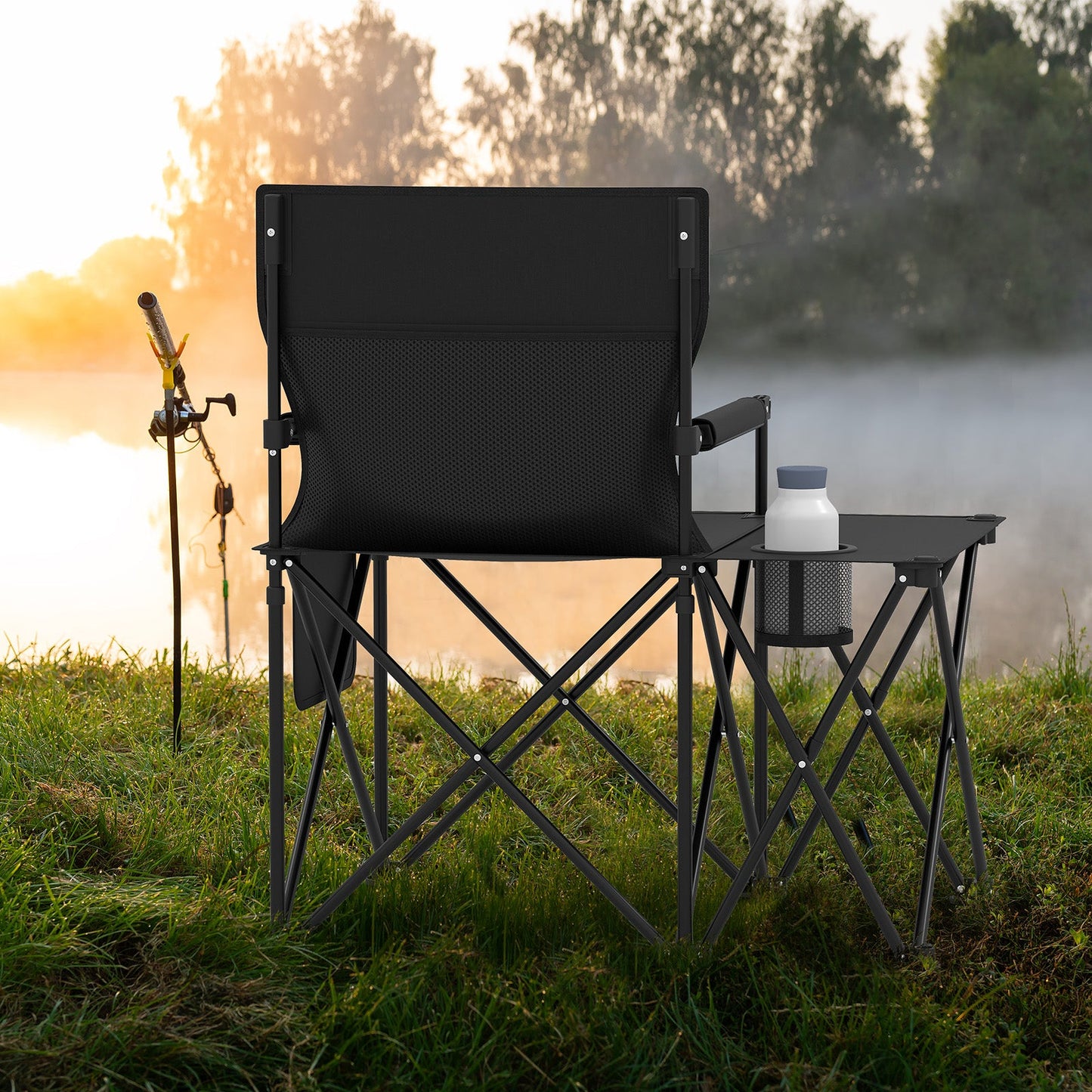 AlphaLife247 Oversized Camping Chair with Side Table and Storage, durable foldable seat for outdoor, camping, and travel activities.