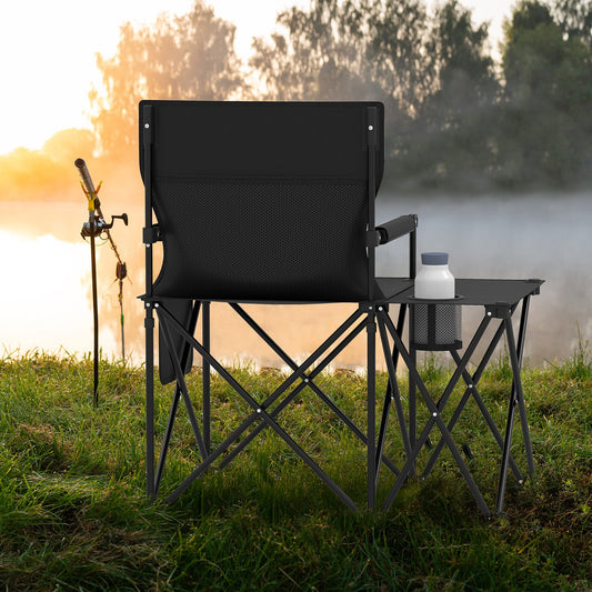 AlphaLife247 Oversized Camping Chair with Side Table and Storage, durable foldable seat for outdoor, camping, and travel activities.