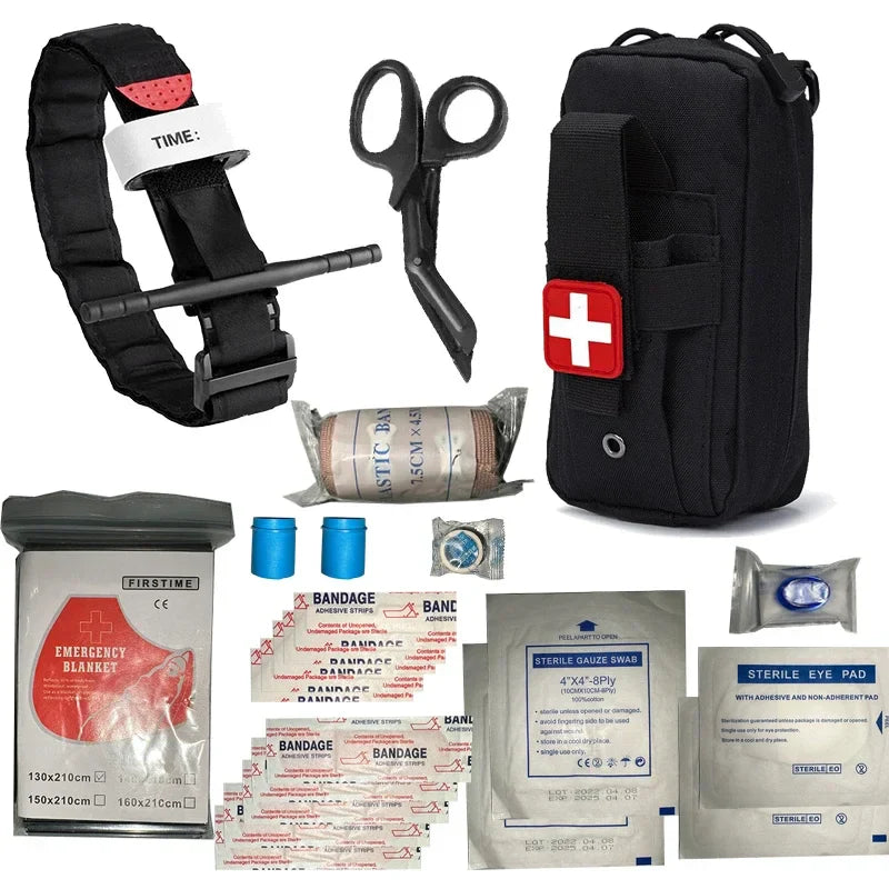 AlphaLife247 EliteGuard 23-piece premium trauma and first aid survival kit in a compact, organized tactical pouch.