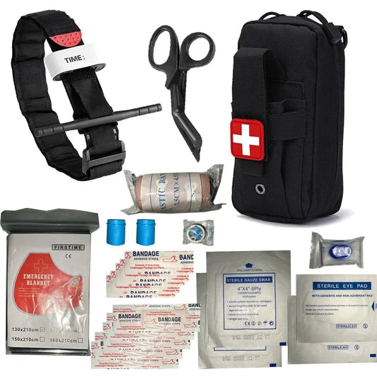 AlphaLife247 EliteGuard 23-piece premium trauma and first aid survival kit in a compact, organized tactical pouch.