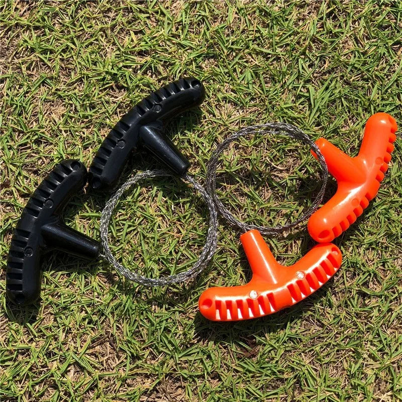 AlphaLife247 portable steel wire saw with ergonomic finger handles, optimized for survival, bushcraft, and field repair tasks.