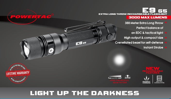 Power Bundle E9 GEN5 Tactical Flashlight 3k Lumen | Spare Battery