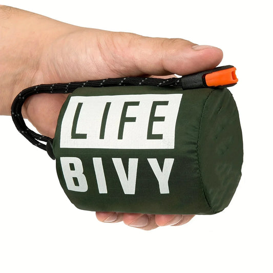 AlphaLife247 Waterproof Emergency Survival Mylar Bivy Bag, compact thermal shelter for cold-weather protection.