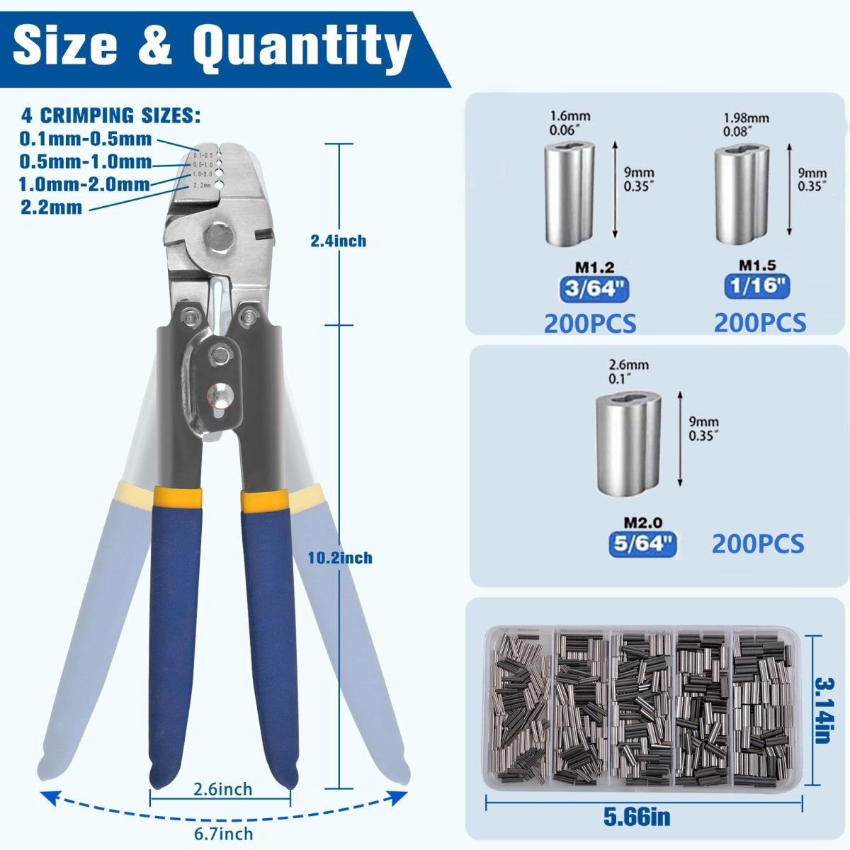 Kit Crimp & Ferrule Double Barrel Stainless Steel 600pc