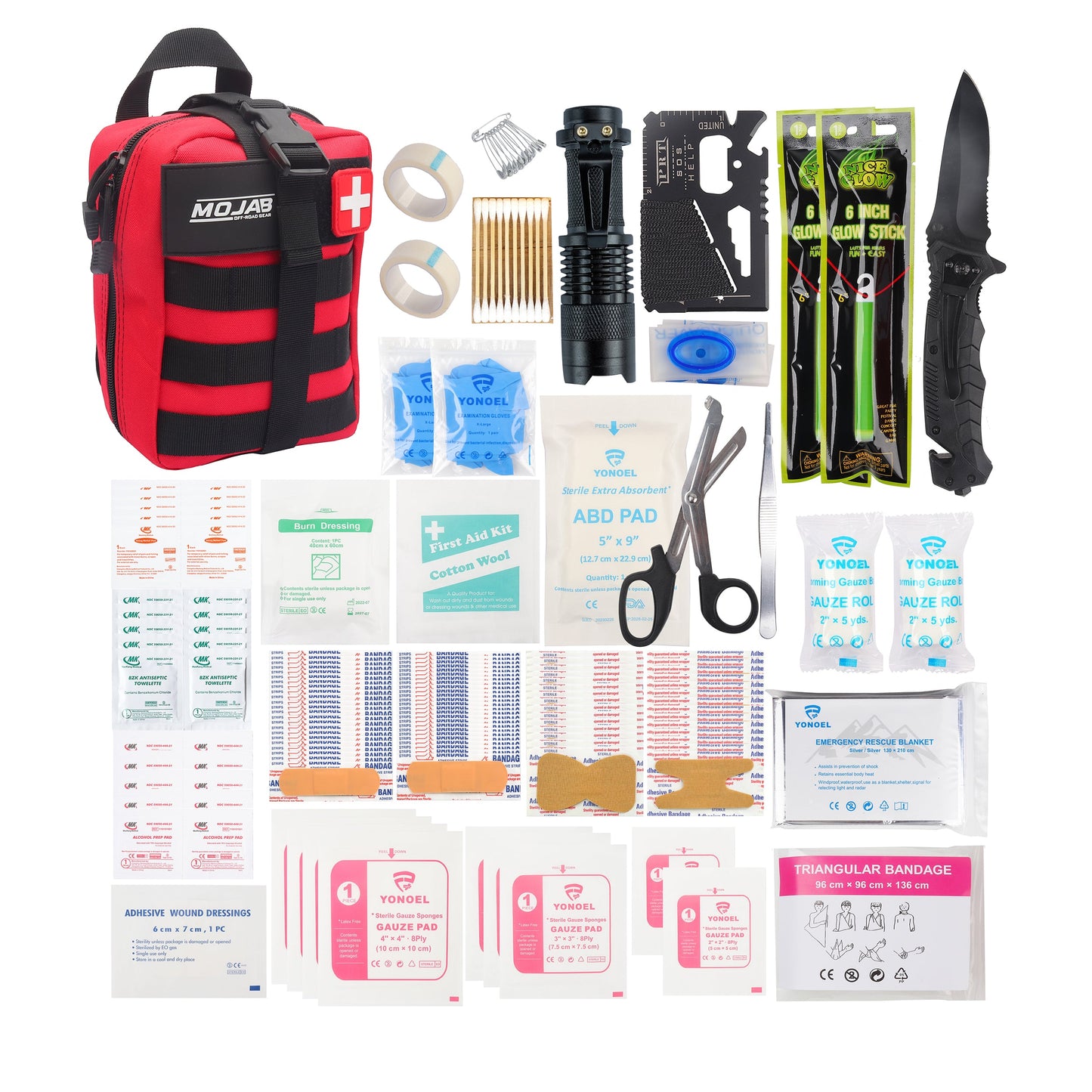 AlphaLife247 151-piece Basic Molle IFAK with comprehensive medical supplies and tactical survival tools.