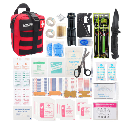 AlphaLife247 151-piece Basic Molle IFAK with comprehensive medical supplies and tactical survival tools.