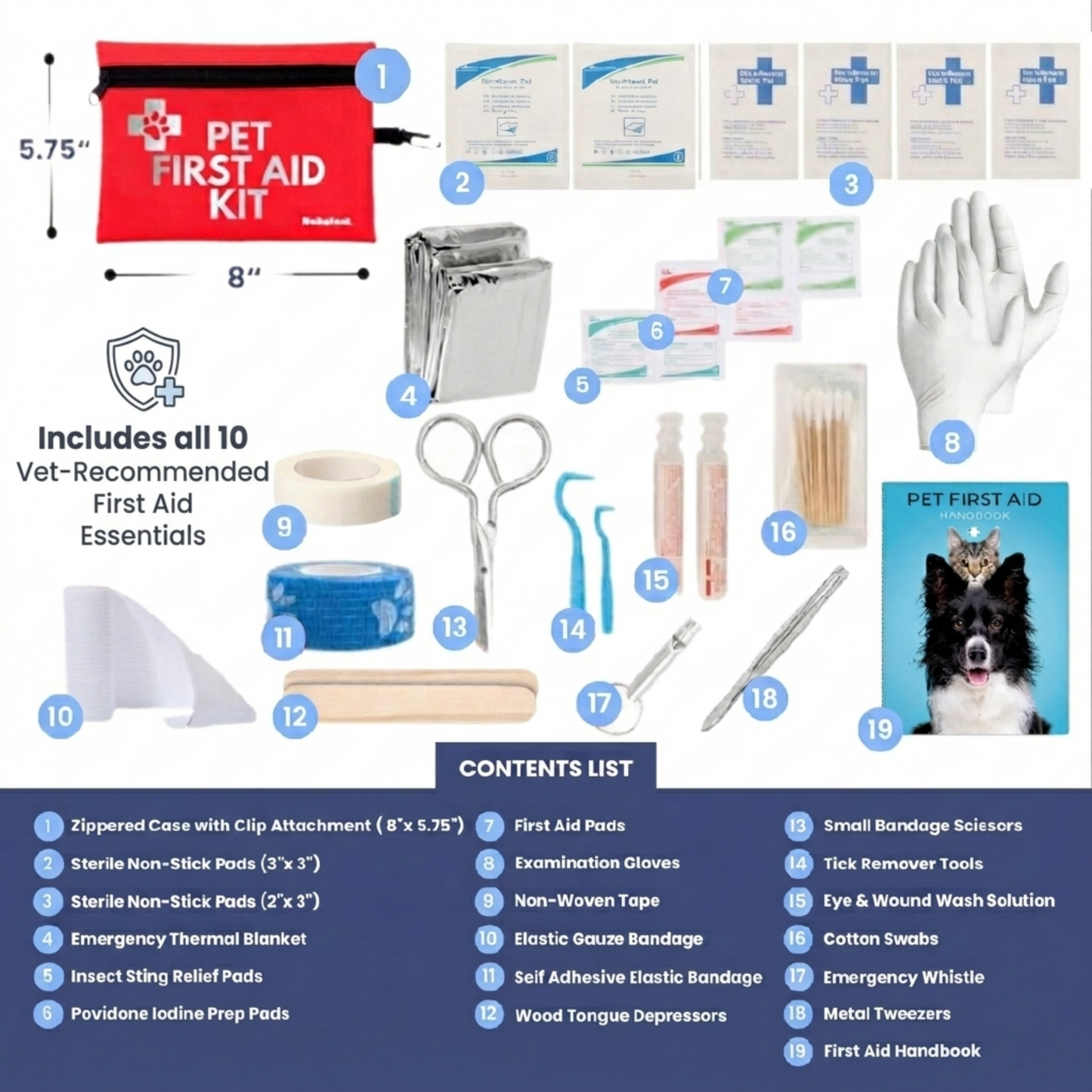Kit First Aid Pet Dog & Cat w/Vet-Approved Essentials