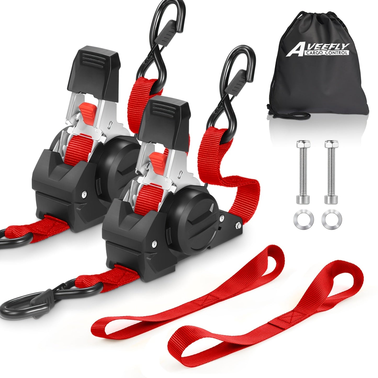 Straps Cargo Ratchet Tie Down Retractable 10' 4pc