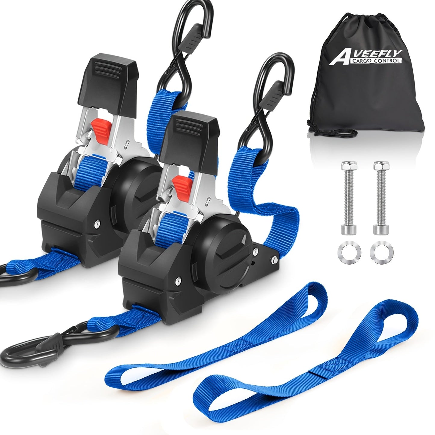 Straps Cargo Ratchet Tie Down Retractable 10' 4pc
