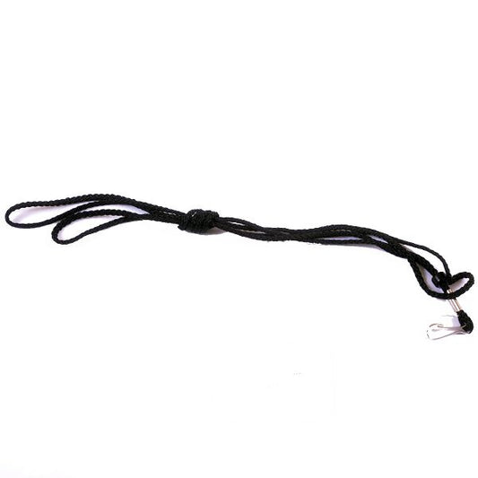 Alt Text: AlphaLife247 21-inch traditional cord lanyard in black with metal clasp, optimized for tactical gear retention and extended reach.