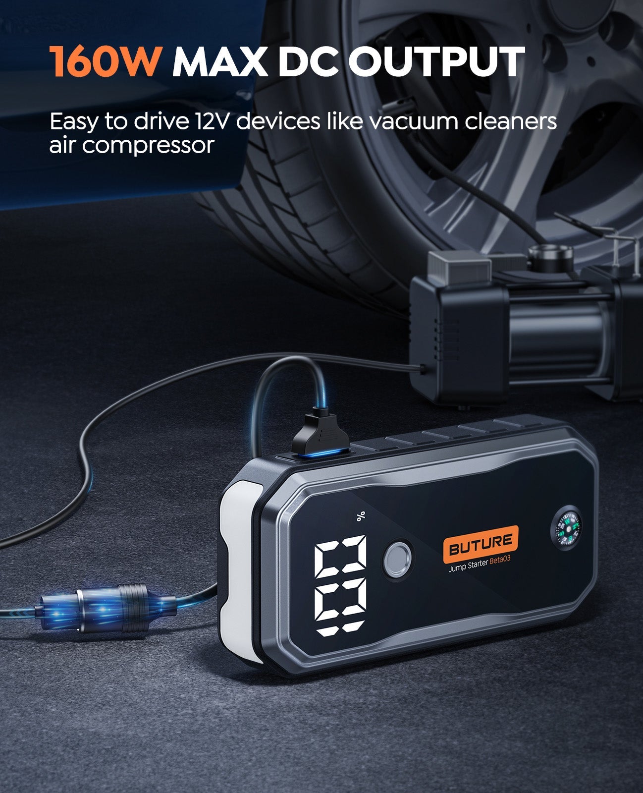 Battery Jump Start 5000A w/Compass/400 Lumen Light