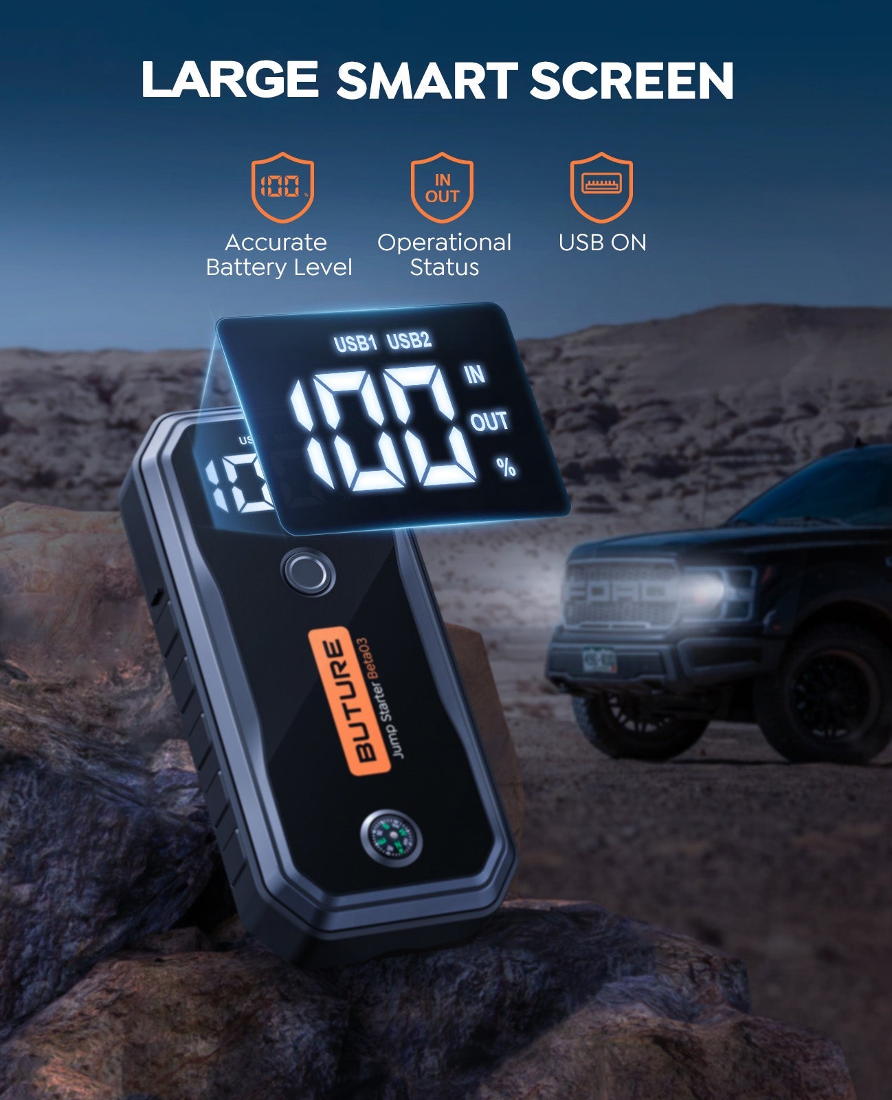 Battery Jump Start 5000A w/Compass/400 Lumen Light