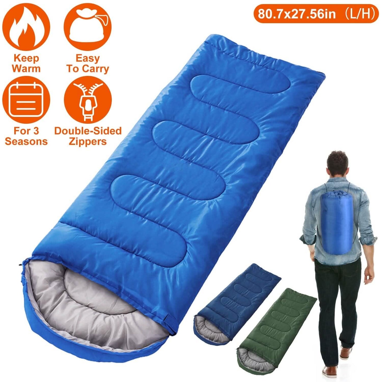 Bag Sleeping 3 Season Polyester Lining Soft Cotton Fill