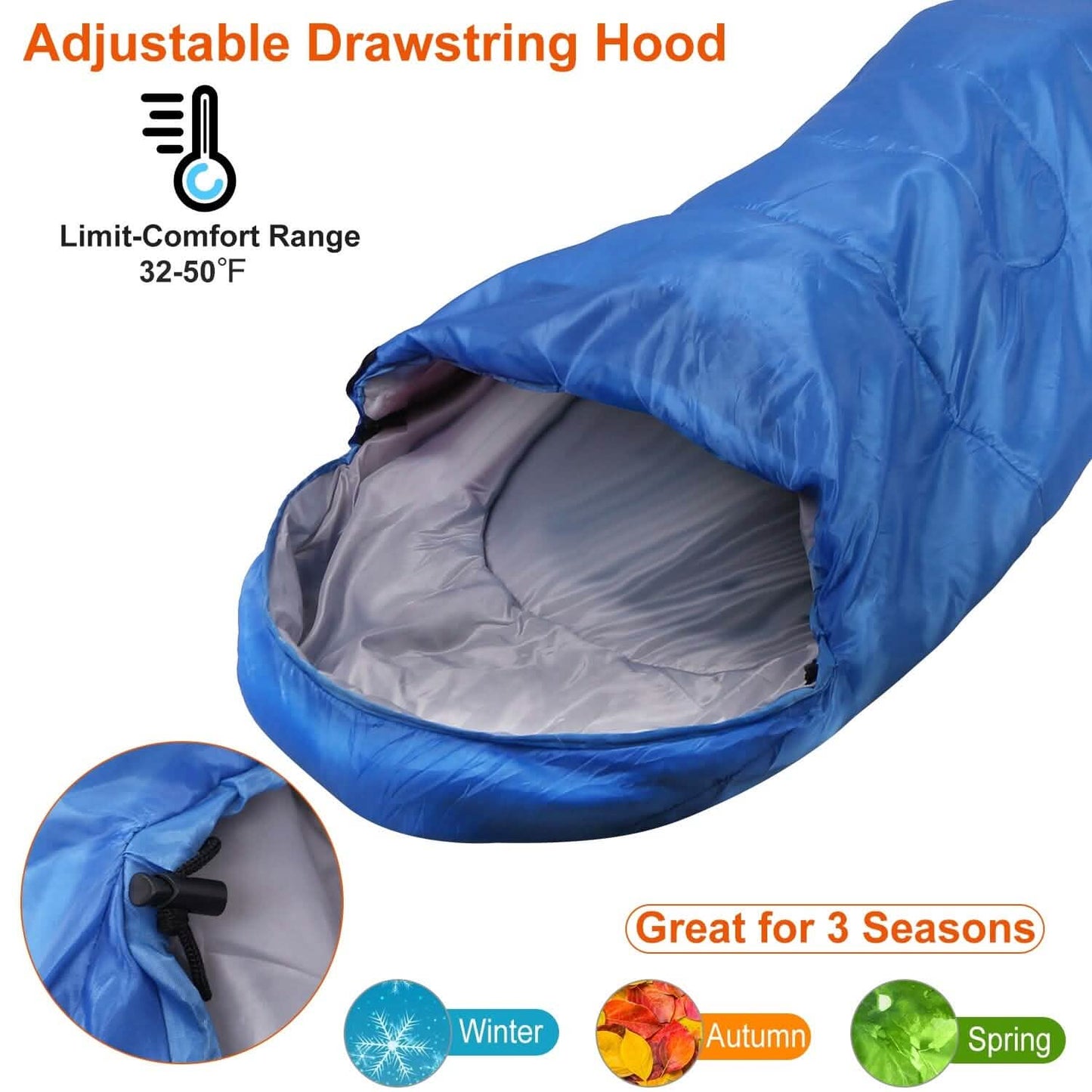 Bag Sleeping 3 Season Polyester Lining Soft Cotton Fill