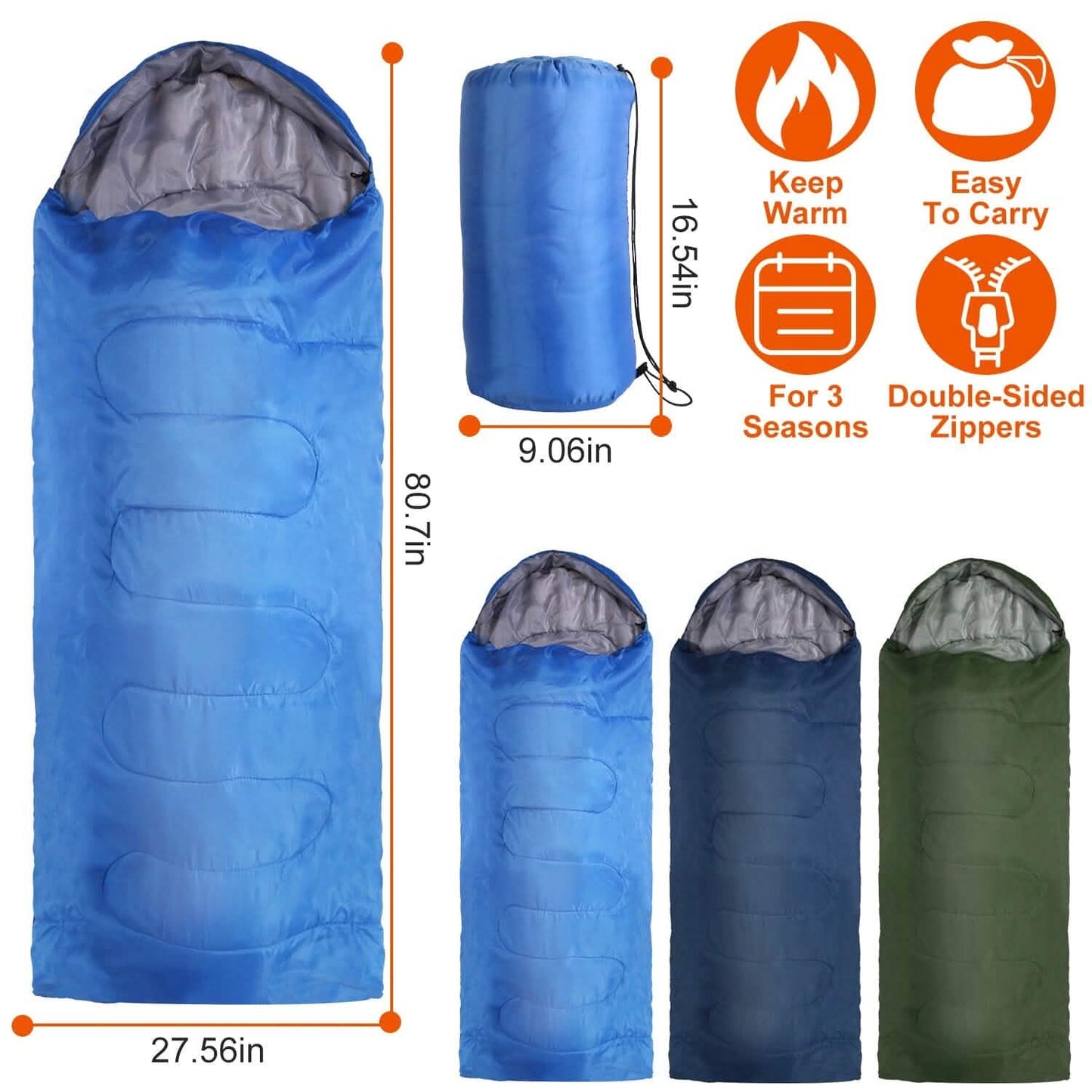 Bag Sleeping 3 Season Polyester Lining Soft Cotton Fill