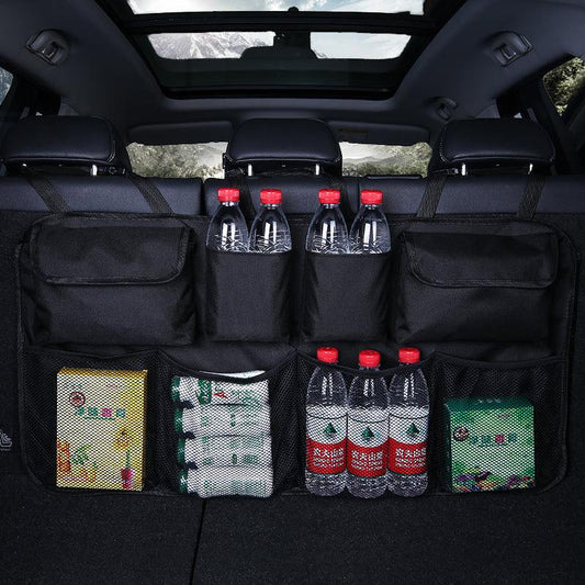 AlphaLife247 adjustable backseat storage organizer, providing modular organization for camping and outdoor adventure gear.