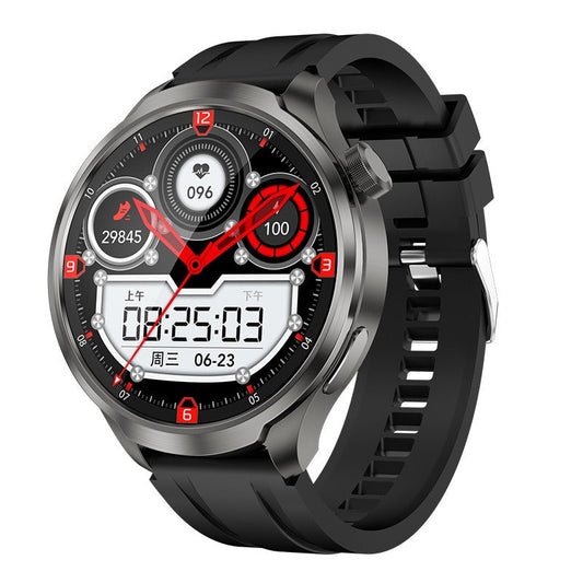 An AlphaLife247 DK69 multi-sport smart watch in black with zinc alloy body, 1.85-inch full-touch IPS display showing heart rate, compass, and time data, with GPS, Bluetooth 5.0, NFC, and IP67 waterproof rating — built for outdoor sports and tactical field use.