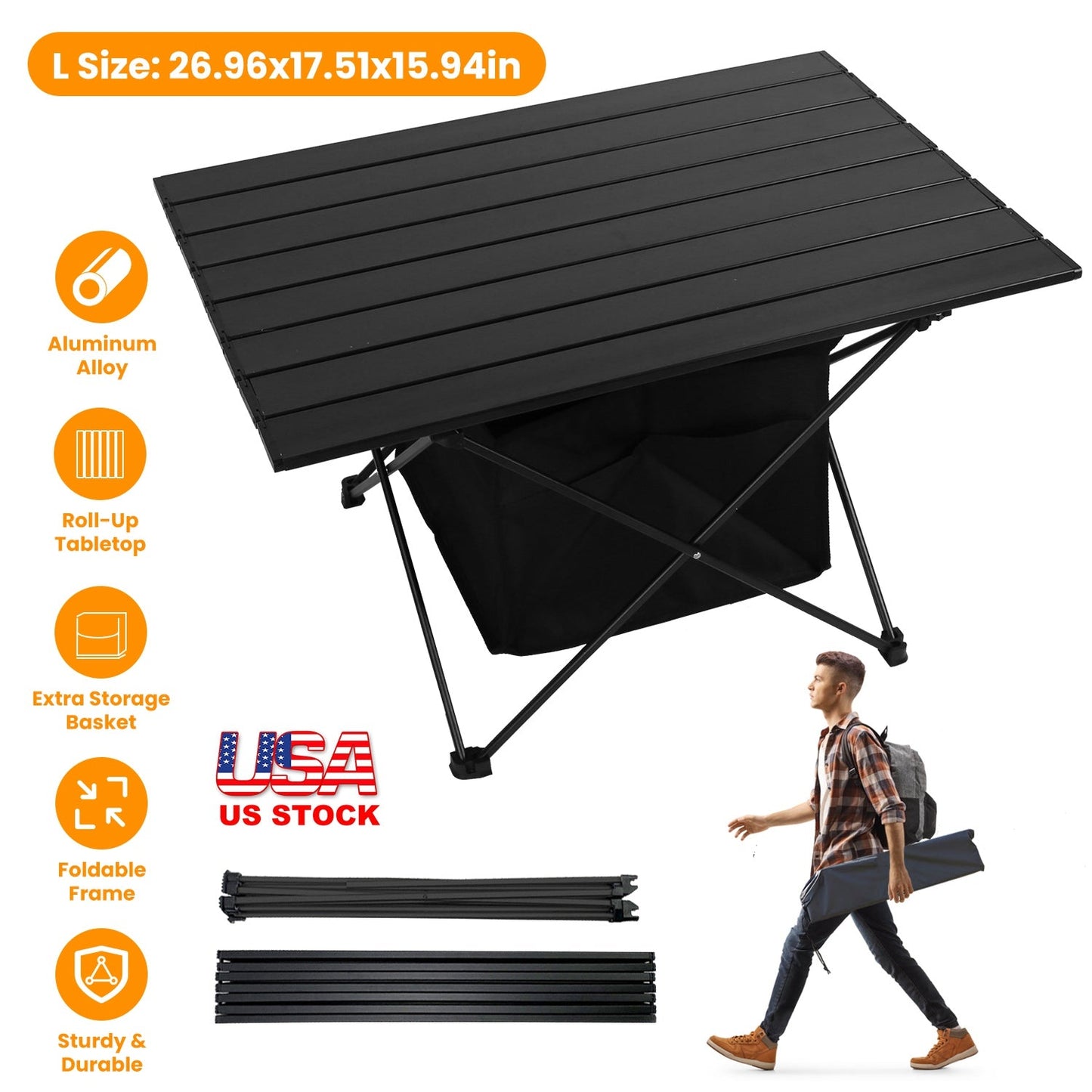 Table Foldable Aluminum w/Storage Basket & Carry Bag