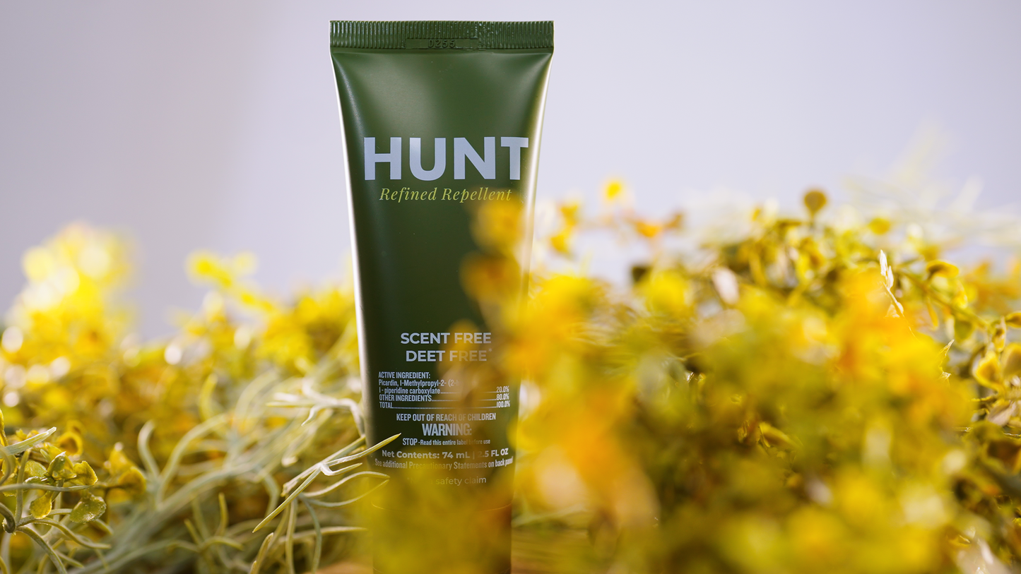AlphaLife247 HUNT Refined DEET-free, scent-free insect repellent lotion safe for firearms and outdoor gear.